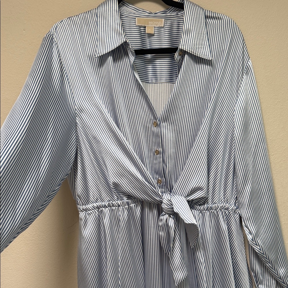 Michael Kors Light Blue Striped Long Sleeve Dress - Picture 3 of 5